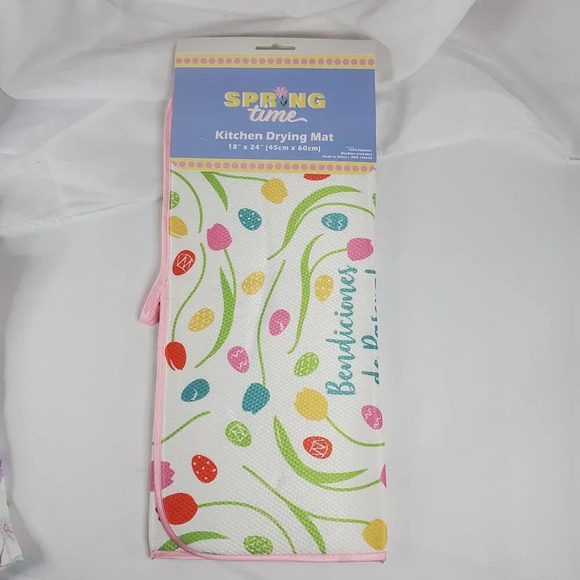 Easter Spring Time Kitchen Drying Mat 18"x24" & 3- 2 Pack Kitchen Towels New - Picture 4 of 10